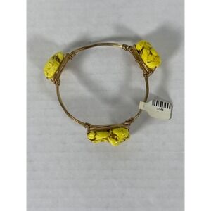 Gold Tone Wire Wrapped Bangle Bracelet with Yellow Turquoise‎ Stone Beads